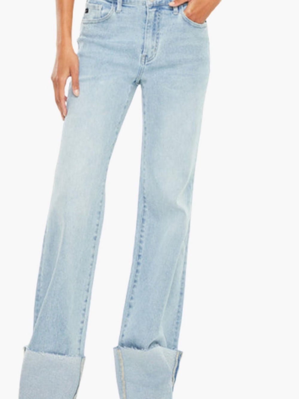 KanCan Light Blue High-Rise Wide-Leg Jeans with Raw Cuff